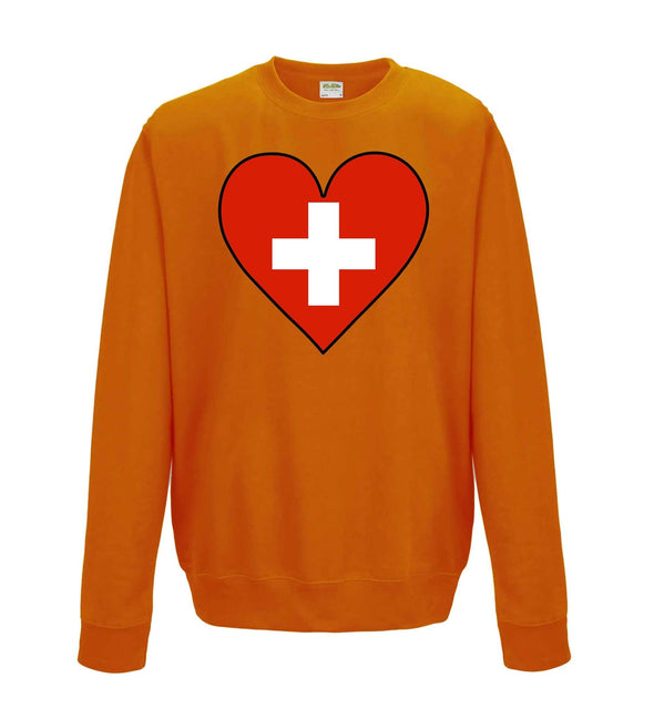 Switzerland Flag Heart Printed Sweatshirt - Mr Wings Emporium 