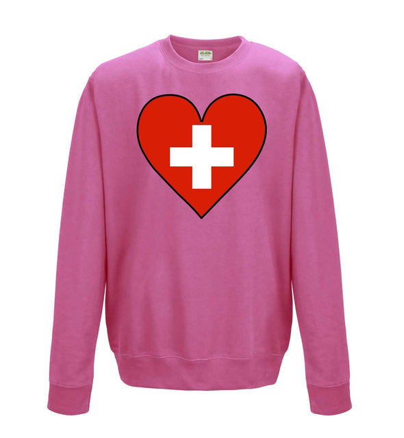 Switzerland Flag Heart Printed Sweatshirt - Mr Wings Emporium 