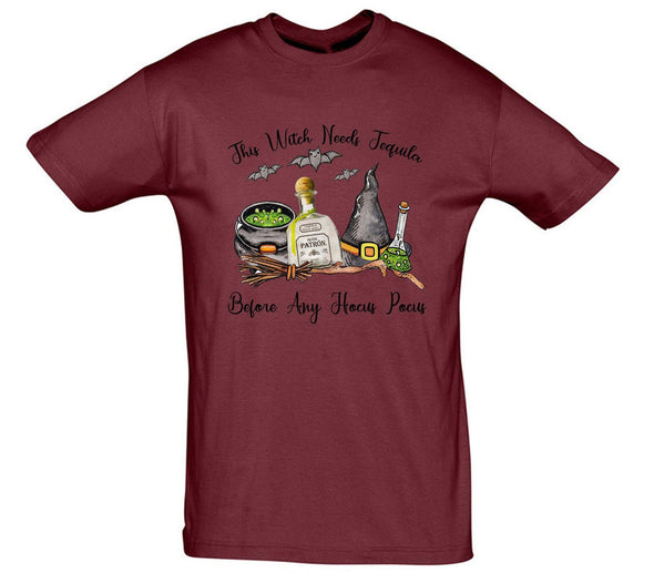 This Witch Needs A Tequila Before Any Hocus Pocus Printed T-Shirt - Mr Wings Emporium 