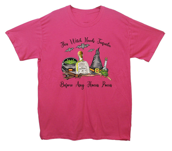 This Witch Needs A Tequila Before Any Hocus Pocus Printed T-Shirt - Mr Wings Emporium 
