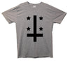 Upside Cown Cross And Stars Printed T-Shirt - Mr Wings Emporium 