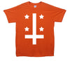 Upside Cown Cross And Stars Printed T-Shirt - Mr Wings Emporium 