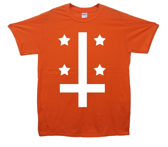 Upside Cown Cross And Stars Printed T-Shirt - Mr Wings Emporium 