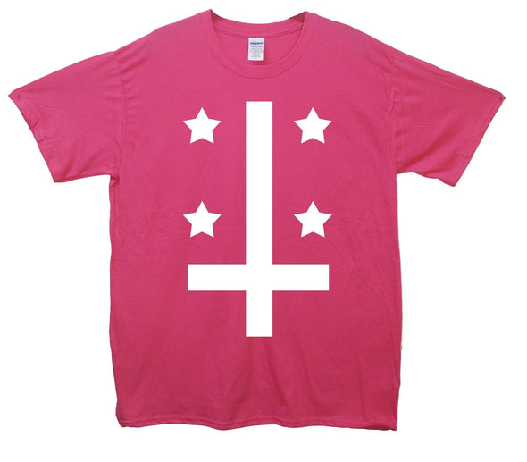 Upside Cown Cross And Stars Printed T-Shirt - Mr Wings Emporium 