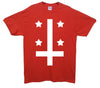 Upside Cown Cross And Stars Printed T-Shirt - Mr Wings Emporium 