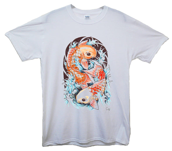 Ying Yang Koi Karp Printed T-Shirt - Mr Wings Emporium 