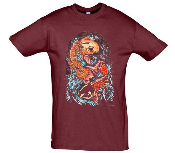 Ying Yang Koi Karp Printed T-Shirt - Mr Wings Emporium 