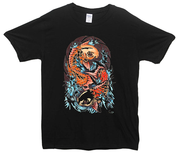 Ying Yang Koi Karp Printed T-Shirt - Mr Wings Emporium 