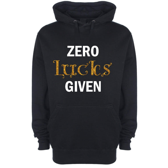 Zero Lucks Given Glitter St Patrick's Printed Hoodie - Mr Wings Emporium 