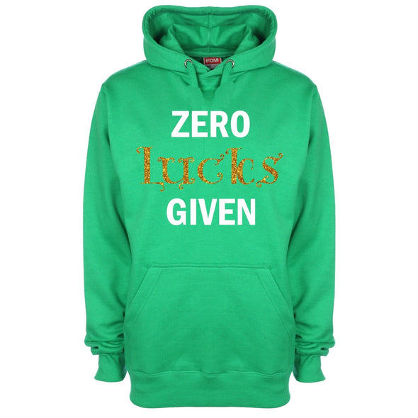 Zero Lucks Given Glitter St Patrick's Printed Hoodie - Mr Wings Emporium 